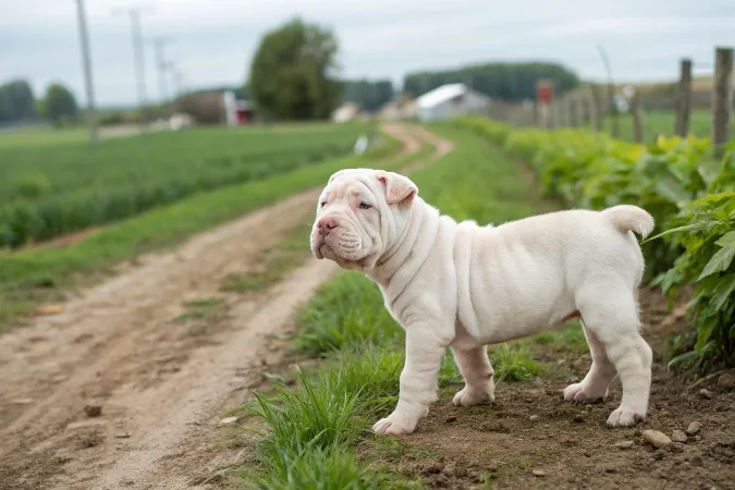 Photo d'un chiot Sharpei couleur albinos